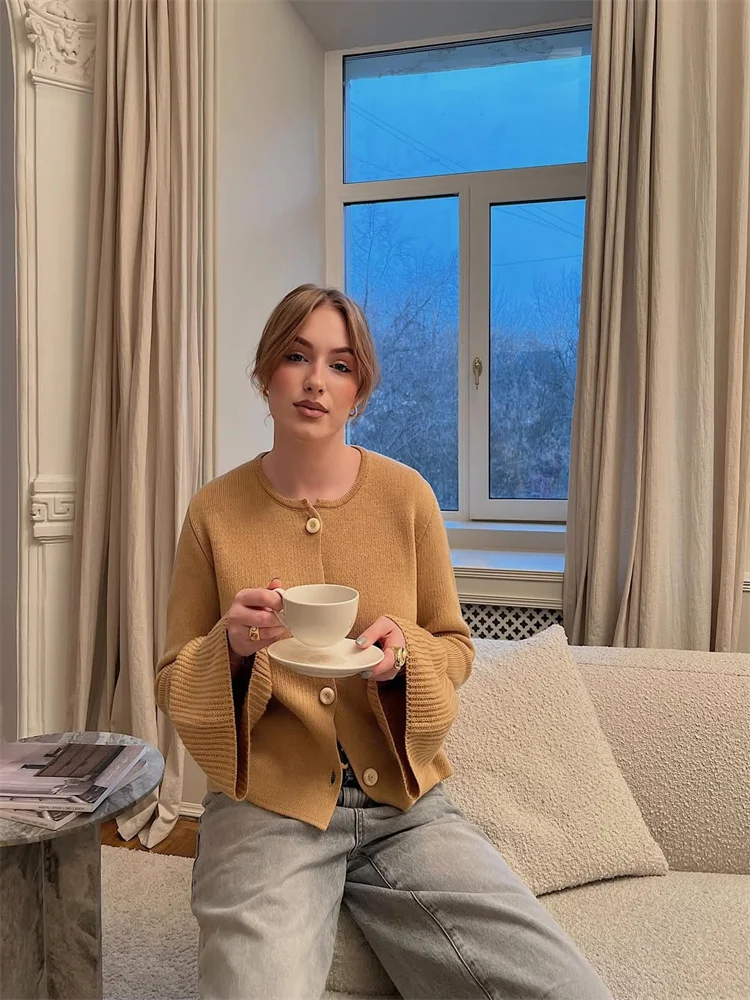 

Tsiisd Fashion Commuting Knit Sweater Cardigan Coat Female Loose Princess Sleeves Ribbed Solid Women's Knitwear Cardigan Spring