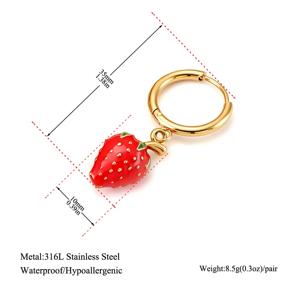 Lokaer Sweet Red Strawberry Hoop Earrings Gold Plated Stainless Steel Fruit Earrings for Women Cute Waterproof Jewelry E26125