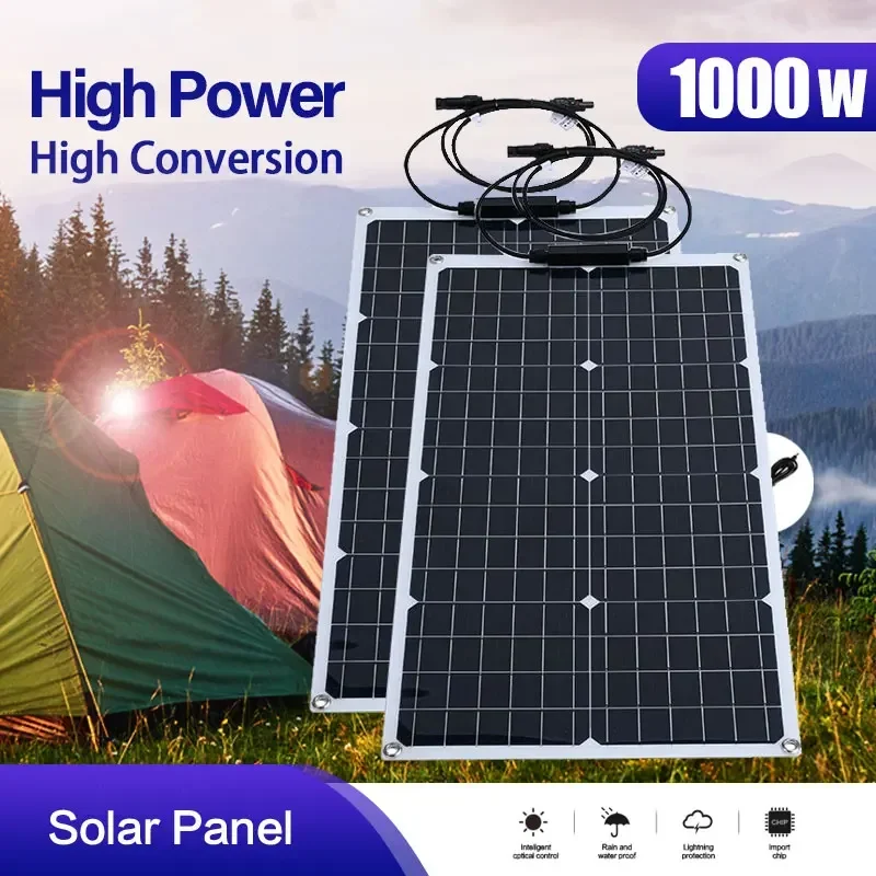 

1000W Solar Panel Kit 12V High Efficiency Outdoor Flexible Solar Panels Supply for Car RV Yacht Battery Boat Charger With