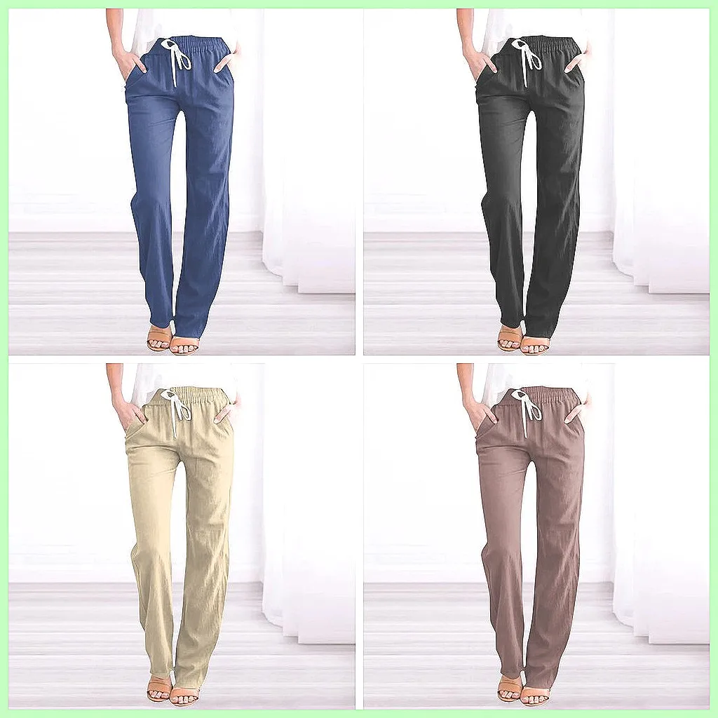 

Women's Retro Wide Leg Pants, Loose Cropped Trousers with Drawstring & Pockets, Casual Solid Color