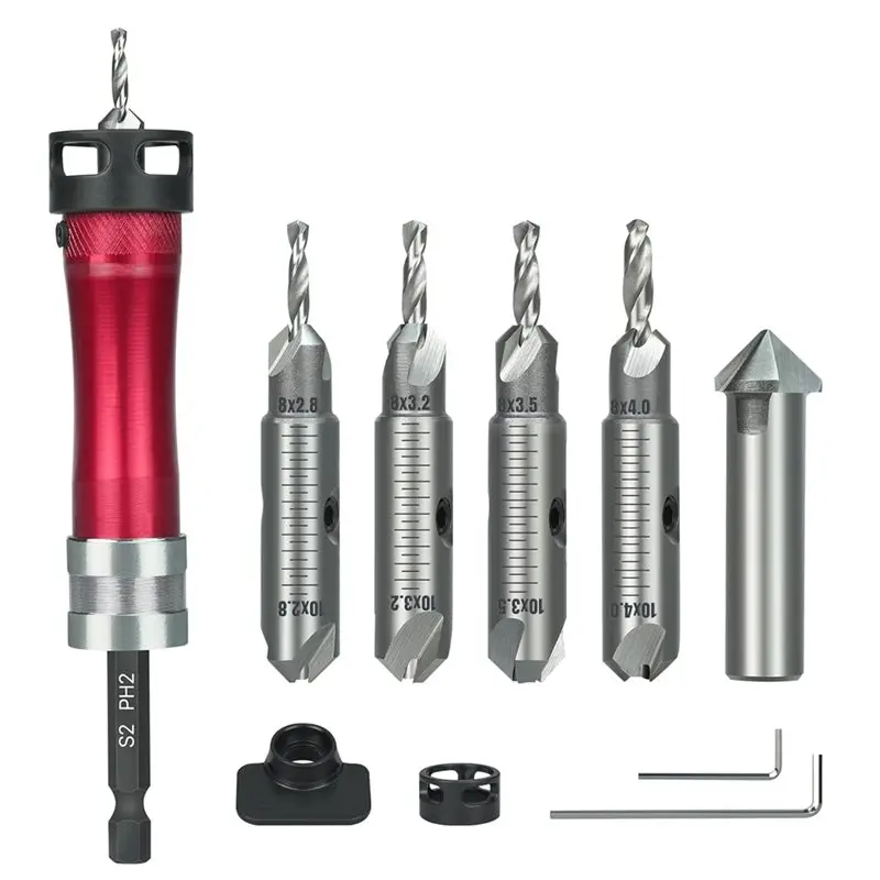 

AT63-Countersink Drill Bits With A Screwdriver Bit, 2.8/3.2/3.5/4.0Mm Drill Diameter Dia X 8/10 Mm Countersink Diameter Set