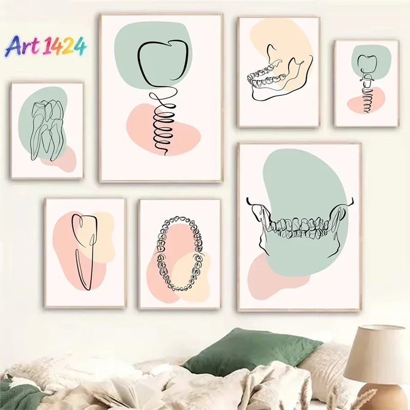 Abstract Line Teeth Oral Health Modern Wall Art Canvas Painting Nordic Posters And Prints Wall Pictures For Dental Clinic Dec