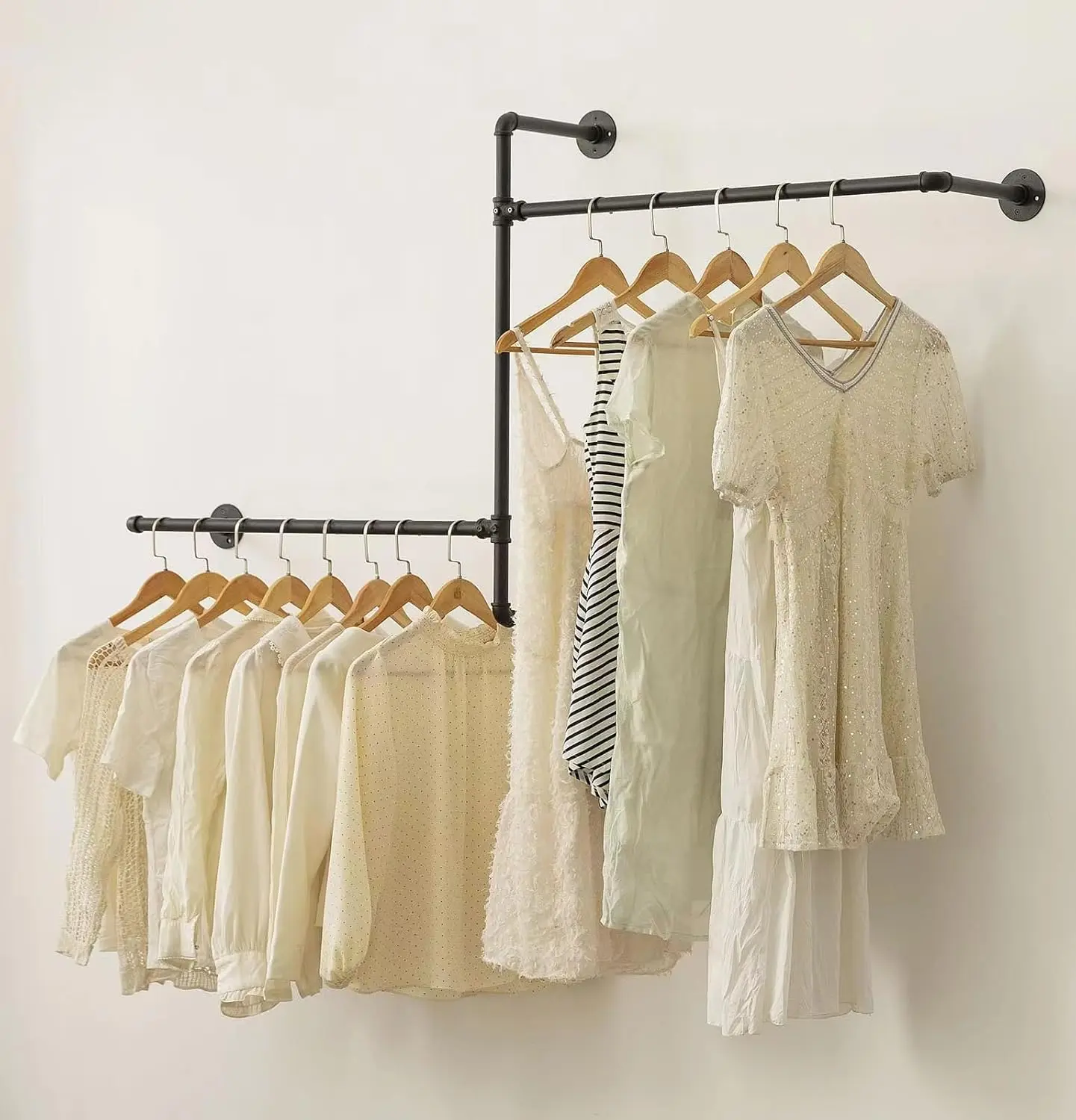 

Industrial Pipe Clothing Rack with Wall Mount, Heavy Duty Garment Organizer for Space-Saving Closet Storage