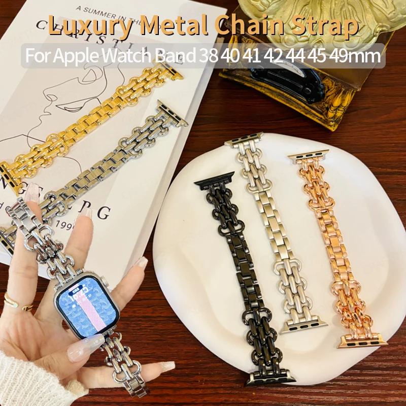 

Luxury Metal Chain Strap for Apple Watch Band Ultra 2 49mm Serie 7 8 9 41/45mm Women Bracelet for IWatch SE 6 5 4 38/40m 44/42mm