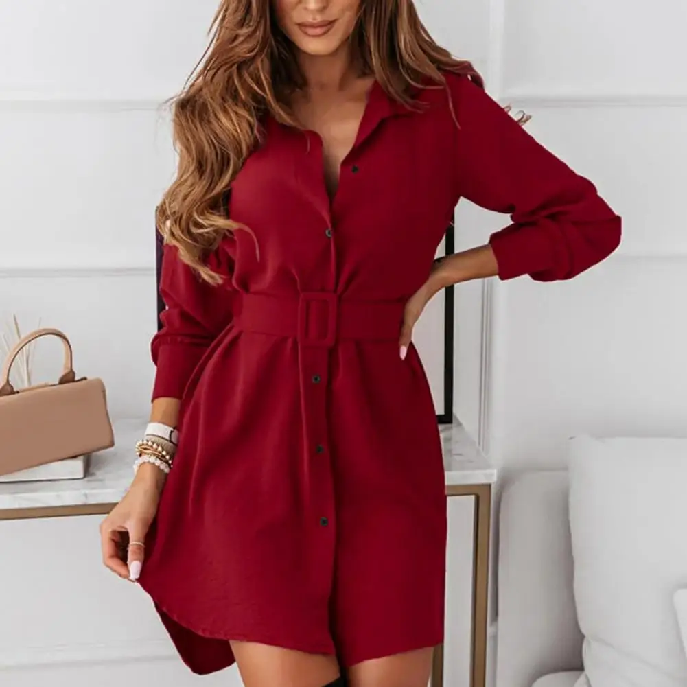 Dresses For Women 2024 Elegant Large Size Short Dress Long Sleeve Lapel Slim Casual Shirt Dress Clothing Female Ropa De Mujer