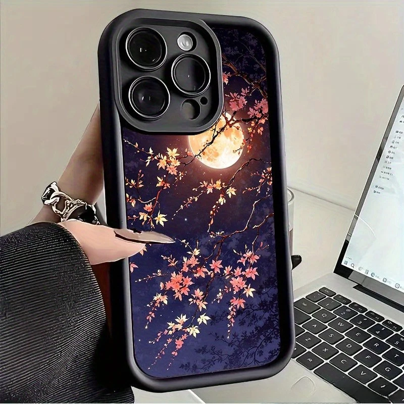 

Moonlight flower landscape phone case for iPhone 16 15 14 13 12 11 Pro/ Max/Plus shock-proof rear cover anti-fingerprint