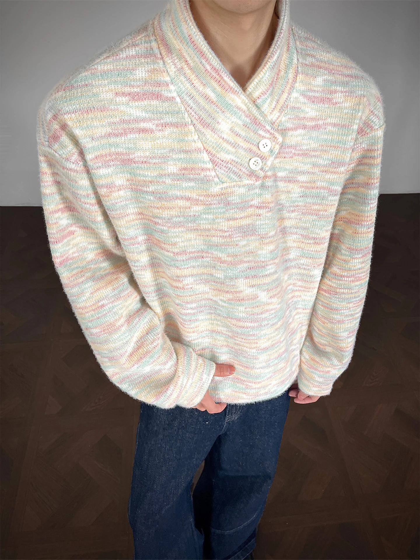 

Мужской вязаный свитер American Style свободного кроя с воротником на пуговицах, повседневный, с длинными рукавами, Cleanfit, верхняя одежда