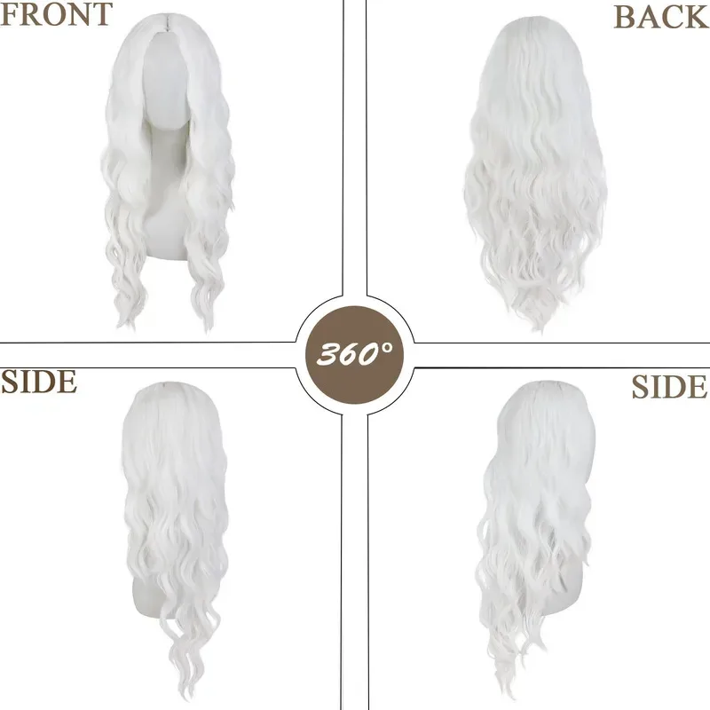 Onda de água sintética peruca branca halloween cosplay diário carnaval festa lolita cabelo natural sedoso longo ondulado perucas resistentes ao calor