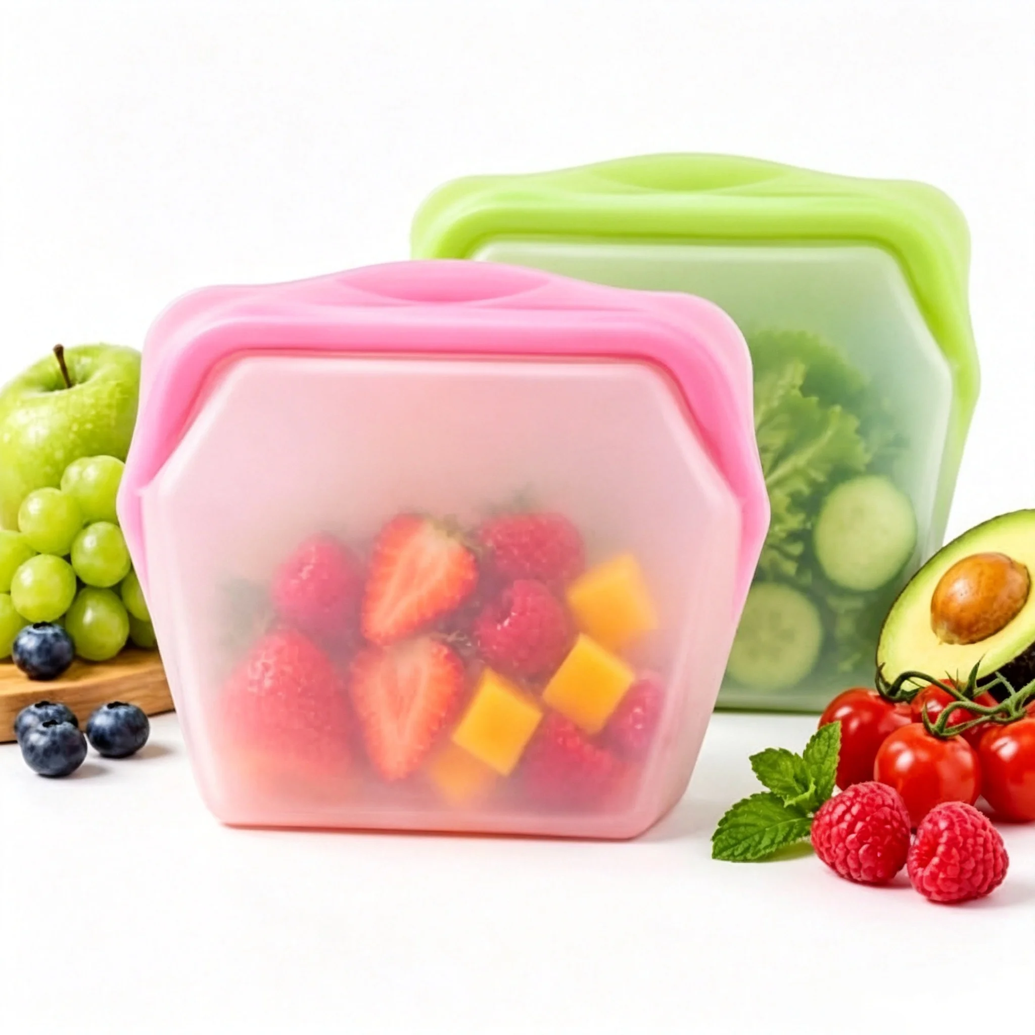 Leak Proof Silicone Food Storage Bag 1000ml Self-Standing High-Temperature Fresh Keeping Bag Odor-Proof Reusable Freezer Zip Bag