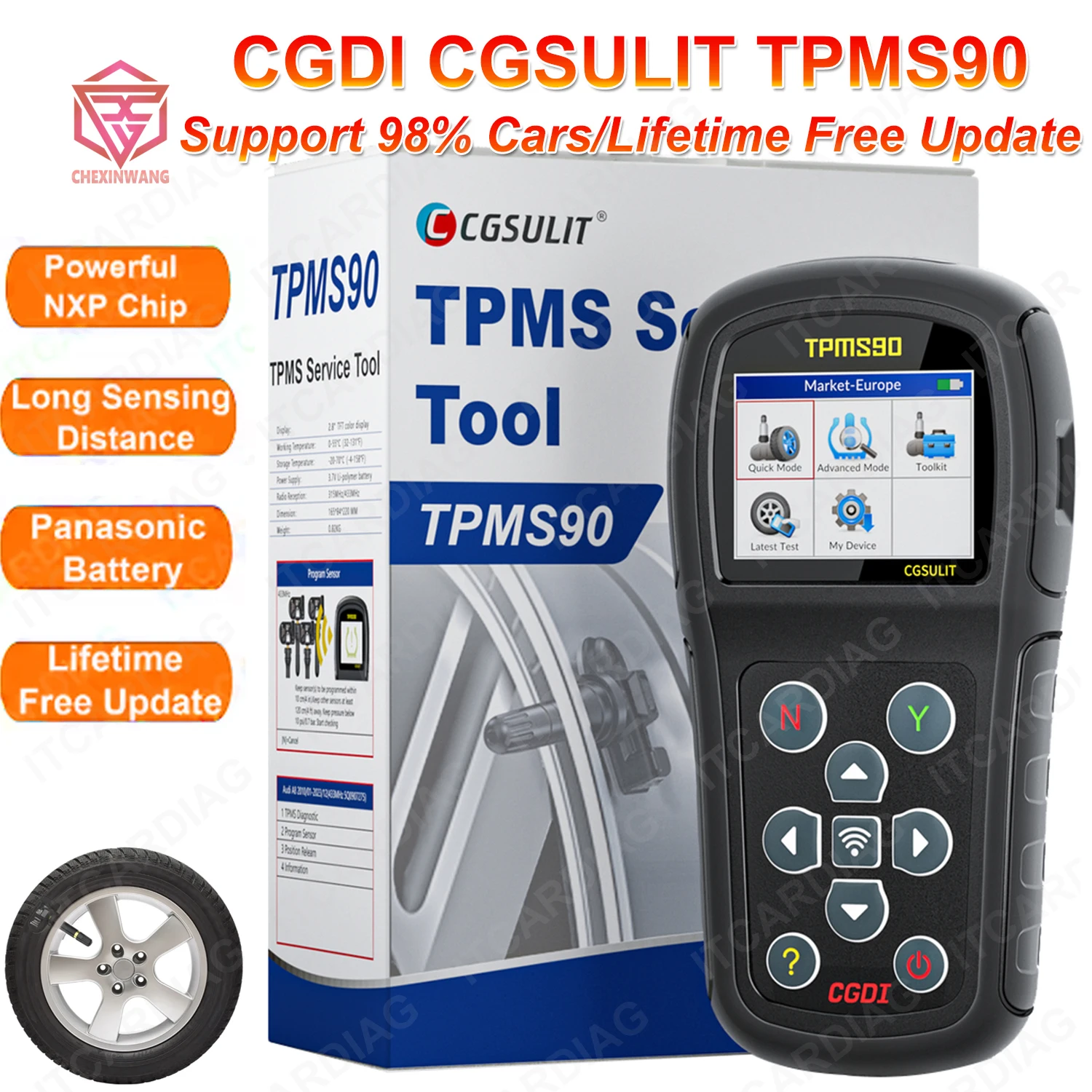 

CGDI CGSULIT TPMS90 TS01 Sensors 315MHz 433MHz Car Tire Pressure Activation Programming Tire Pressure Tool Lifetime Free Update