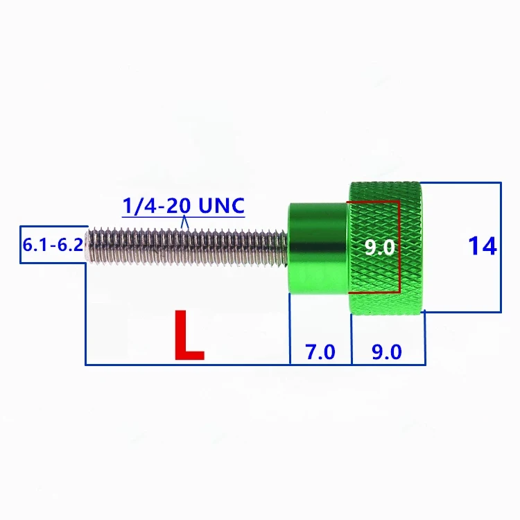 1Pcs UNC 1/4-20 Thread Aluminum High Step Thumb Screws 14x9mm Knurled Head Hand Tighten Screw Stainless Steel Thread 6-100mm