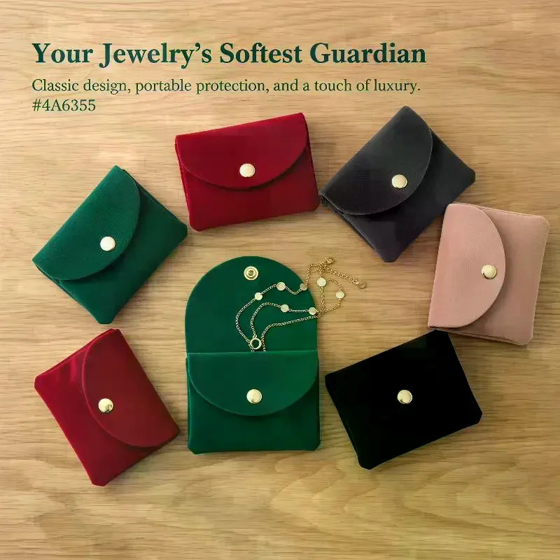 Jewellery Pouch Snap Button Soft Velvet Bag Envelope Jewelry Packaging Bag Wedding Gift Necklace Earrings Rings Storage Bag