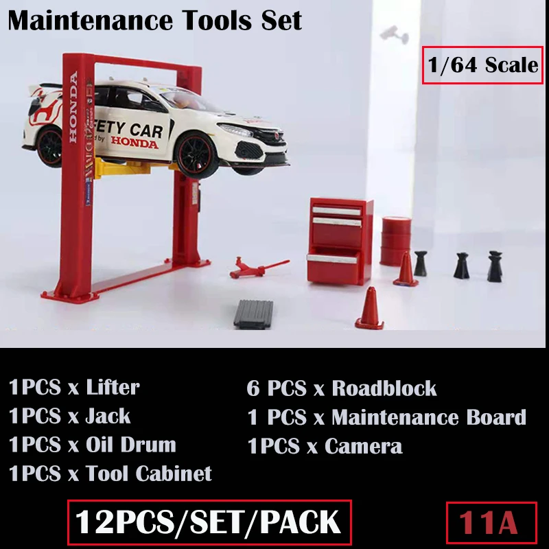 Diorama 1/64 Garage Maintenance Tools Set Alloy Die-Cast Model Car Display 12PCS/SET - 4 Versions