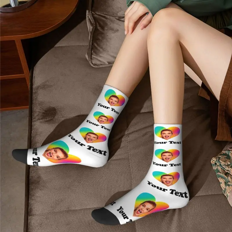 Personalized Photo Text Custom Mens Crew Socks Unisex Cool Design Your Own Spring Summer Autumn Winter Dress Socks