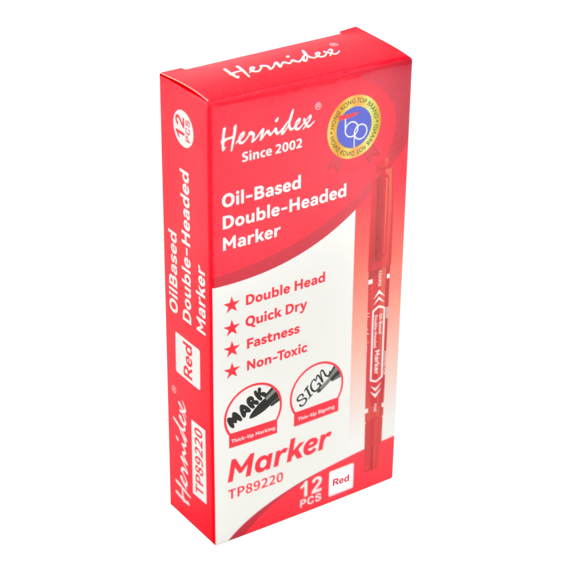 

12pcs HERNIDEX TP89220 Marker Pen , Bullet Tip Permanent Markers, Quick-Dry Ink for Whiteboard Writing & Packaging, 12 Pack