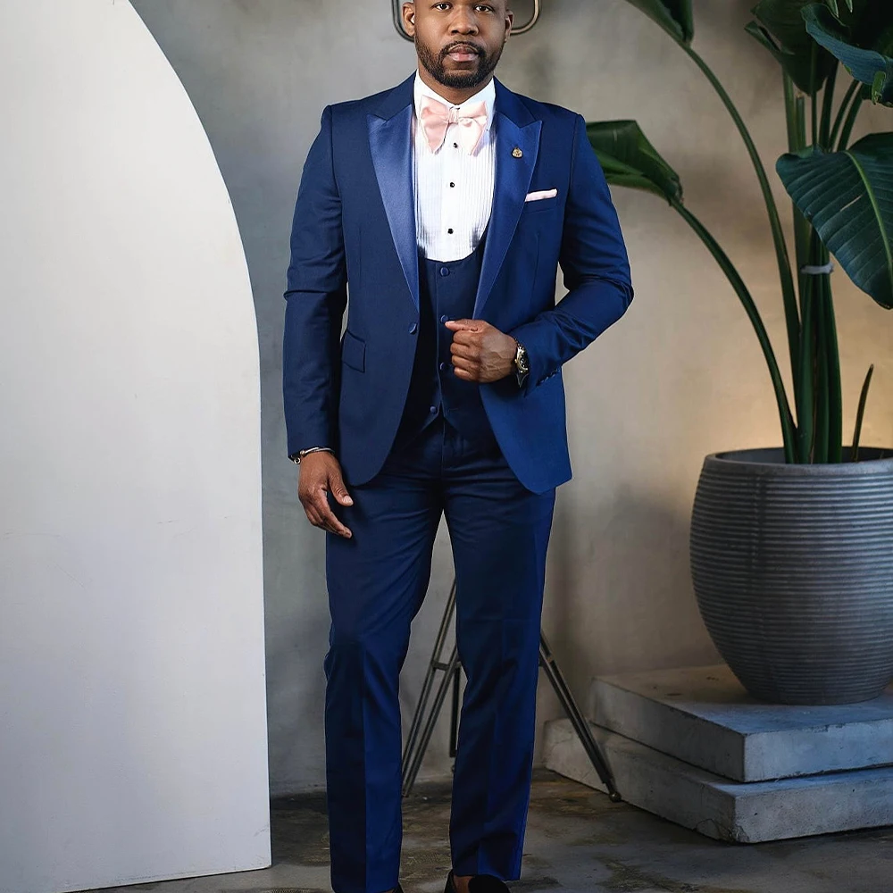 

Men's Blazer Suit Navy Blue Peaked Lapel Single Breasted Business Slim Fit Man Suits Jacket Wedding Party Tuxedos Customized
