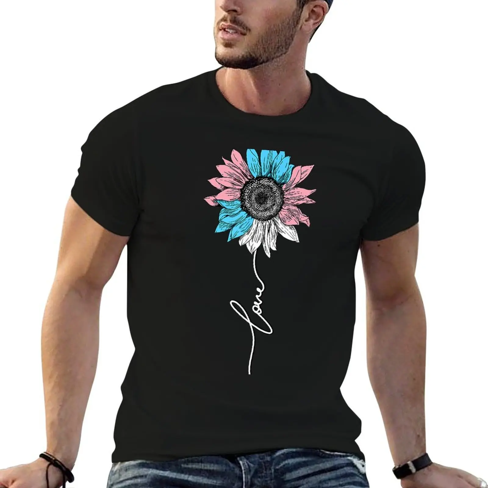 

Sunflower Love Transgender Trans Pride Flag LGBT Support T-Shirt t shirts for man pack white T-Shirt