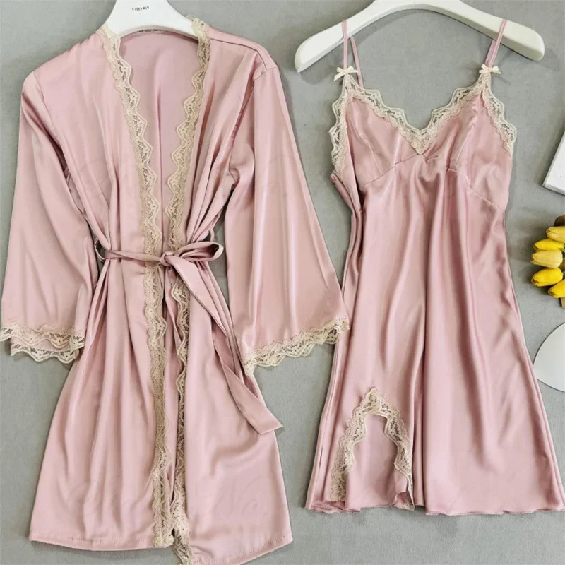 Bride Bridesmaid Gift Twinset Robe Set White Wedding Bathrobe Gown Sleepwear Summer New Nightgown Lingerie Sexy Lace Home Dress