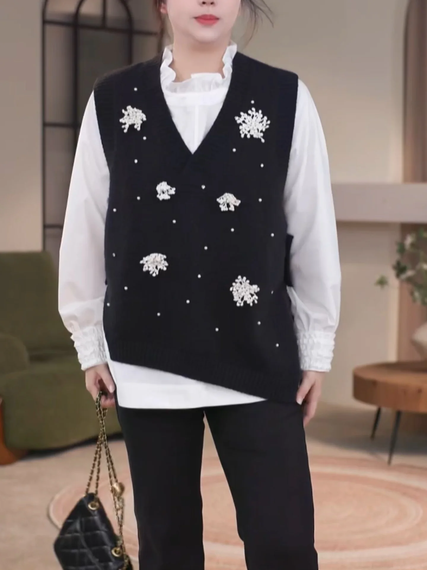 

Bla Heavyweight Knitted Vest Women's plus Size Korean Sle Design Sensation Layering Top for Autumn And Winter