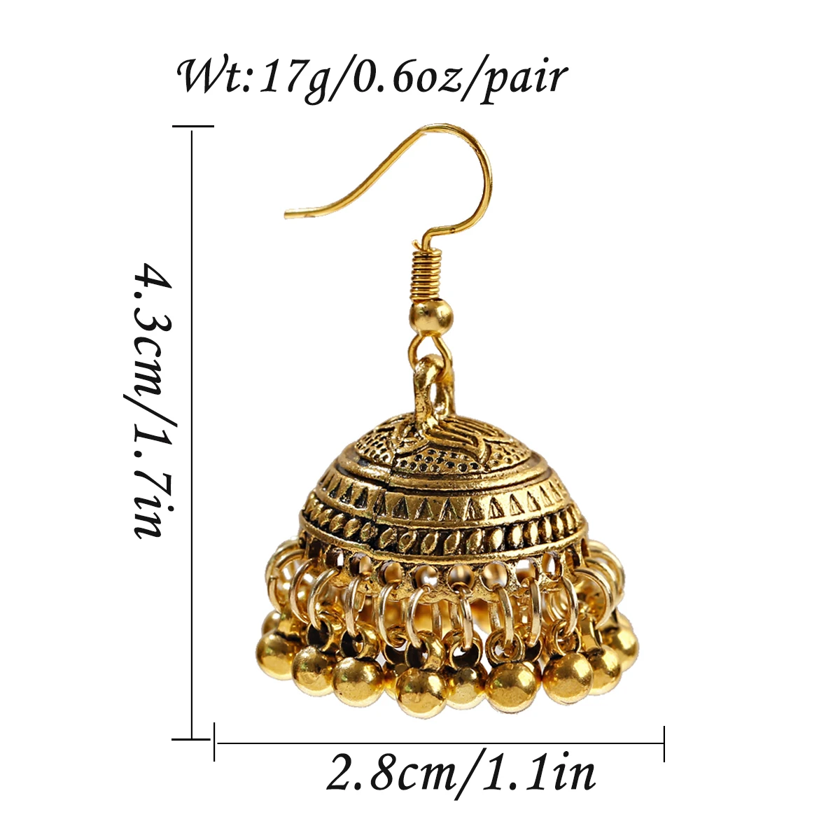 2023 Indian Jhumka Jewelry for Women Tassel Earrings Ethnic Retro Bollywood Oxidized Small Bell Tassel Carved Jhumki Dangle