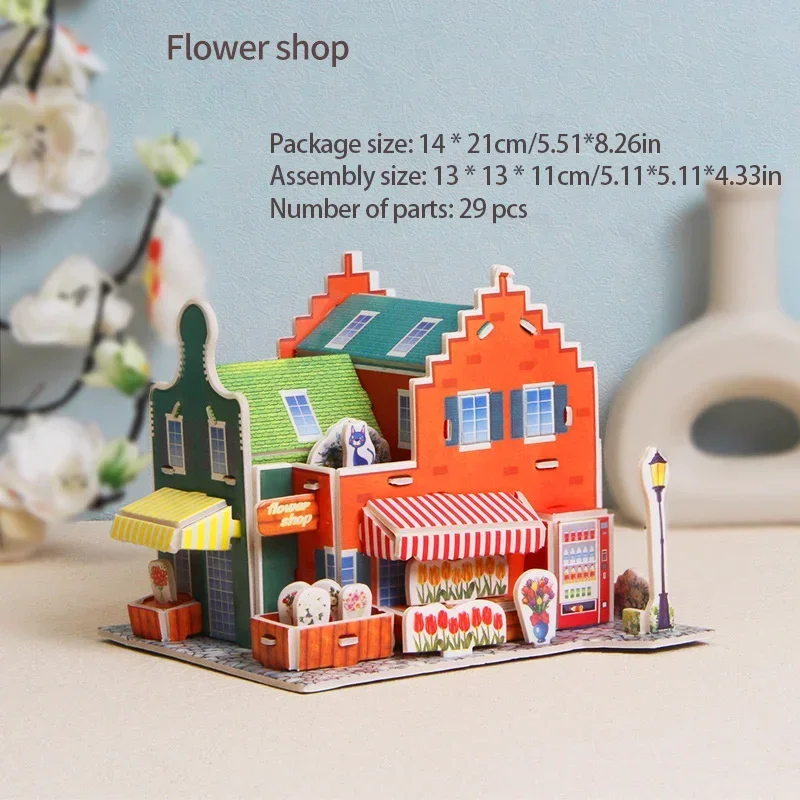 3D Exquisite Paper Puzzles Children\'s Handmade DIY Toys IceCream French-Hotel Flower-shop Supermarket  WL
