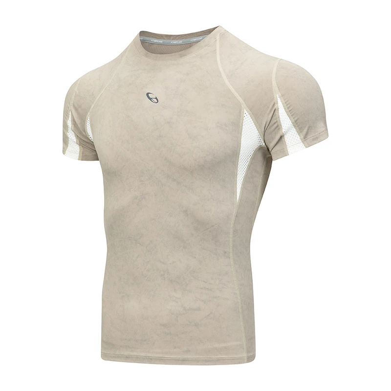 DROZENO Tight Short-sleeved Breathable Stitching Contrast Color Men's Slim Training Running High