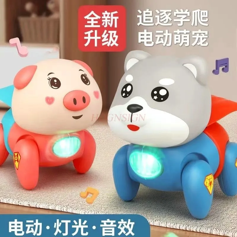 it emits light with a fiber rope to walk the pig, and Children's electric pig with rope toy can run and walk