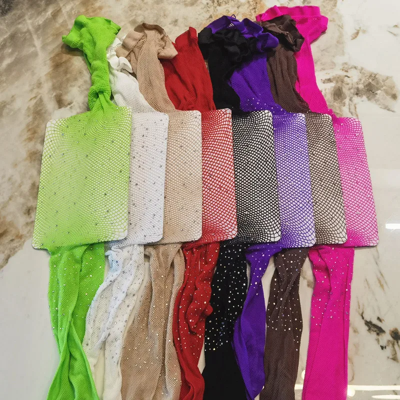 Damen Netzstrumpfhose mit Diamanten-Muster, Glänzende Sexy Mode-Netzstrumpfhose, Schlanke Strass-Netzstrümpfe aus Nylon – Detail 5