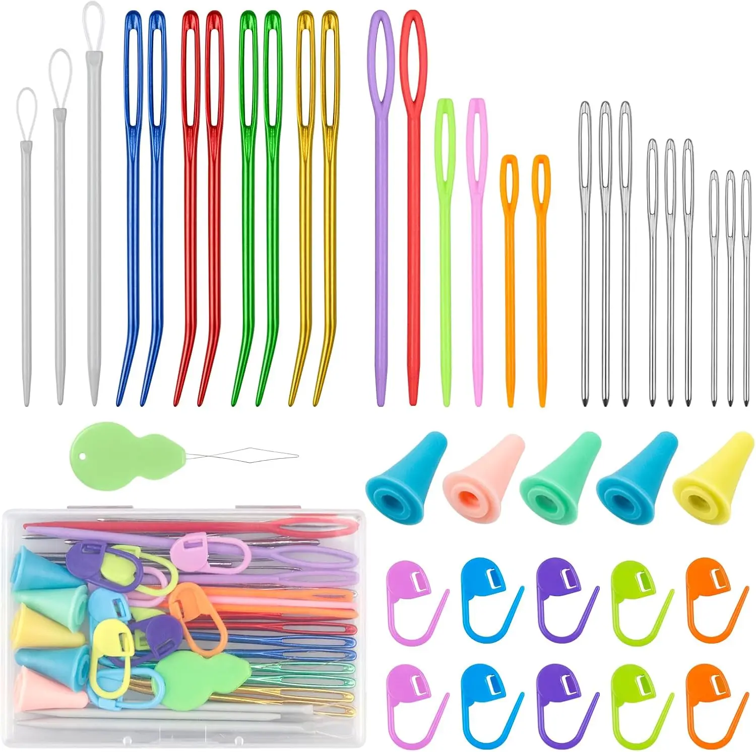 

43 Pcs Yarn Needles Set, Assorted Bent Tapestry Weaving Darning Needles with Stitch Markers for Knitting Crochet