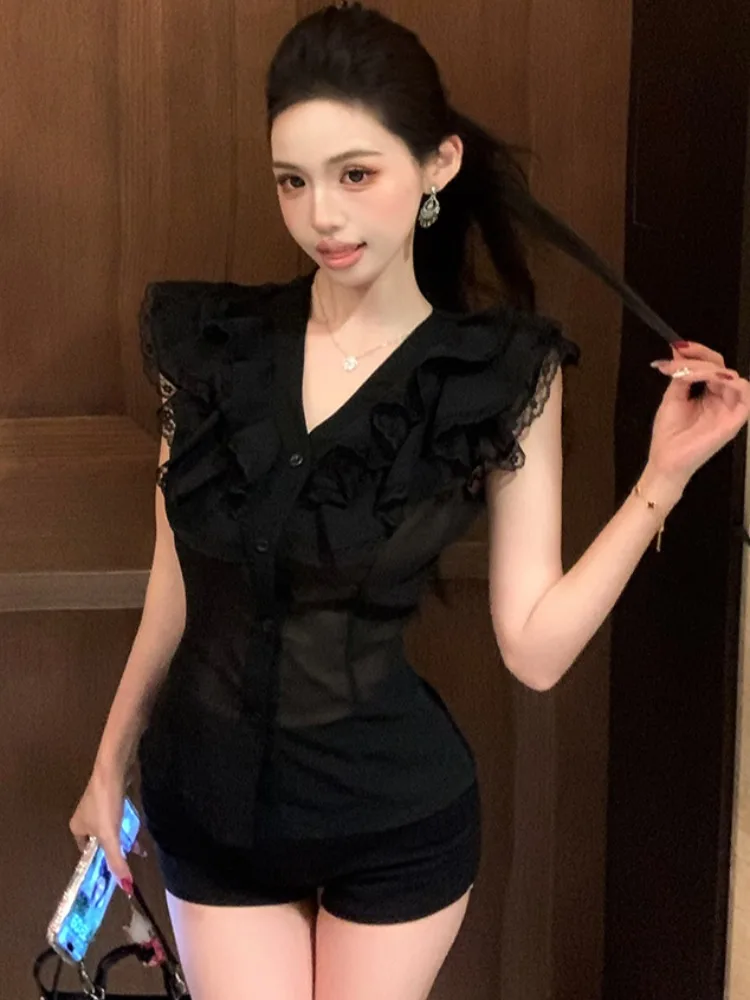 

Pure Desire V-Ne Slim Fit Floral Print Svel Chiffon Blouse Women's Summer Top orts Two-Piece Set Korean Sle Commute