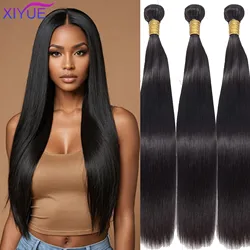 XIYUE-mechones de pelo liso sintético, mechones de tejido liso brasileño, mechones negros naturales, pelo Remy, doble trama, cabello trenzado a granel