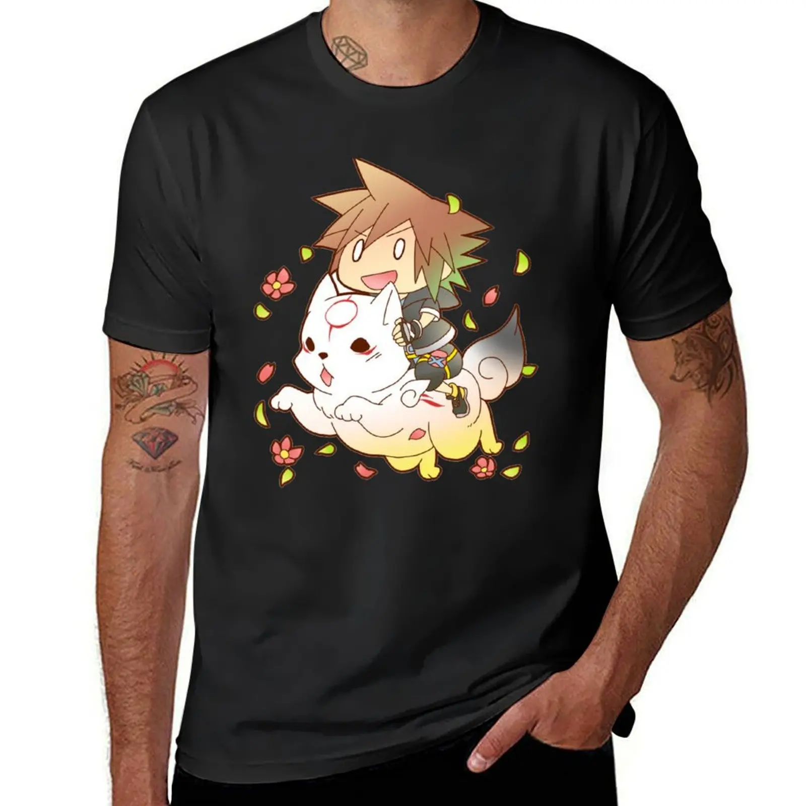 Chibi Sora & Okami of KH T-Shirt cute clothes Short sleeve tee vintage clothes Men's t-shirts