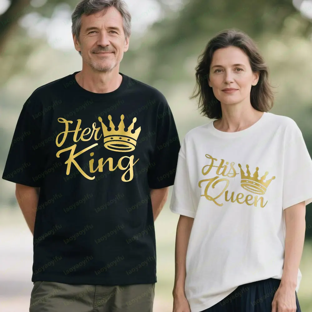 

Рубашка Her King and His Queen Matching Love Couples Футболка на годовщину свадьбы с коротким рукавом Мужчины Женщины Повседневная жизнь Повседневные футболки