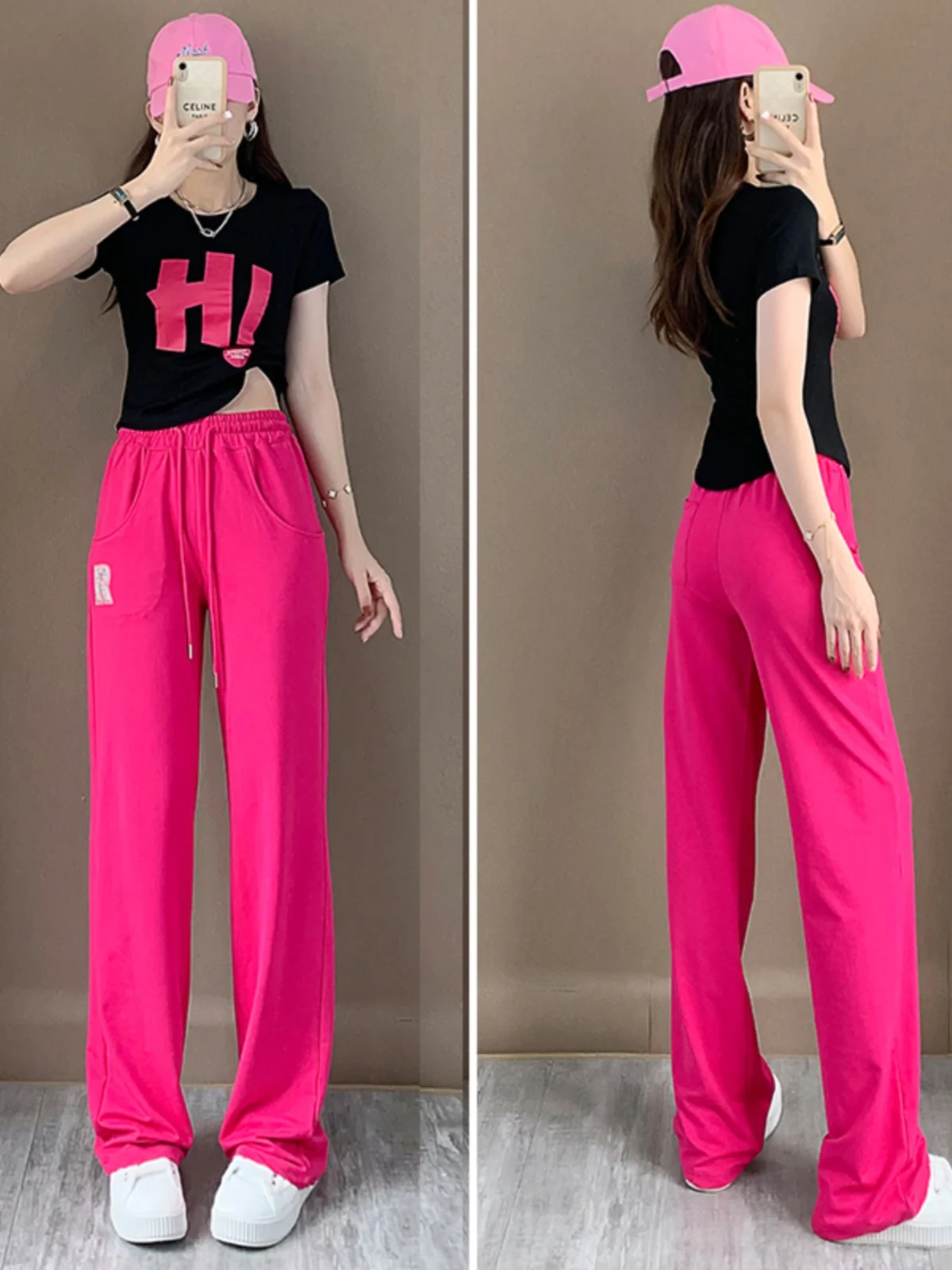 traje-de-baile-de-manga-corta-negro-para-mujer-pantalones-rectos-rojos-ropa-de-baile-de-salon-vestuario-de-danza-algodon