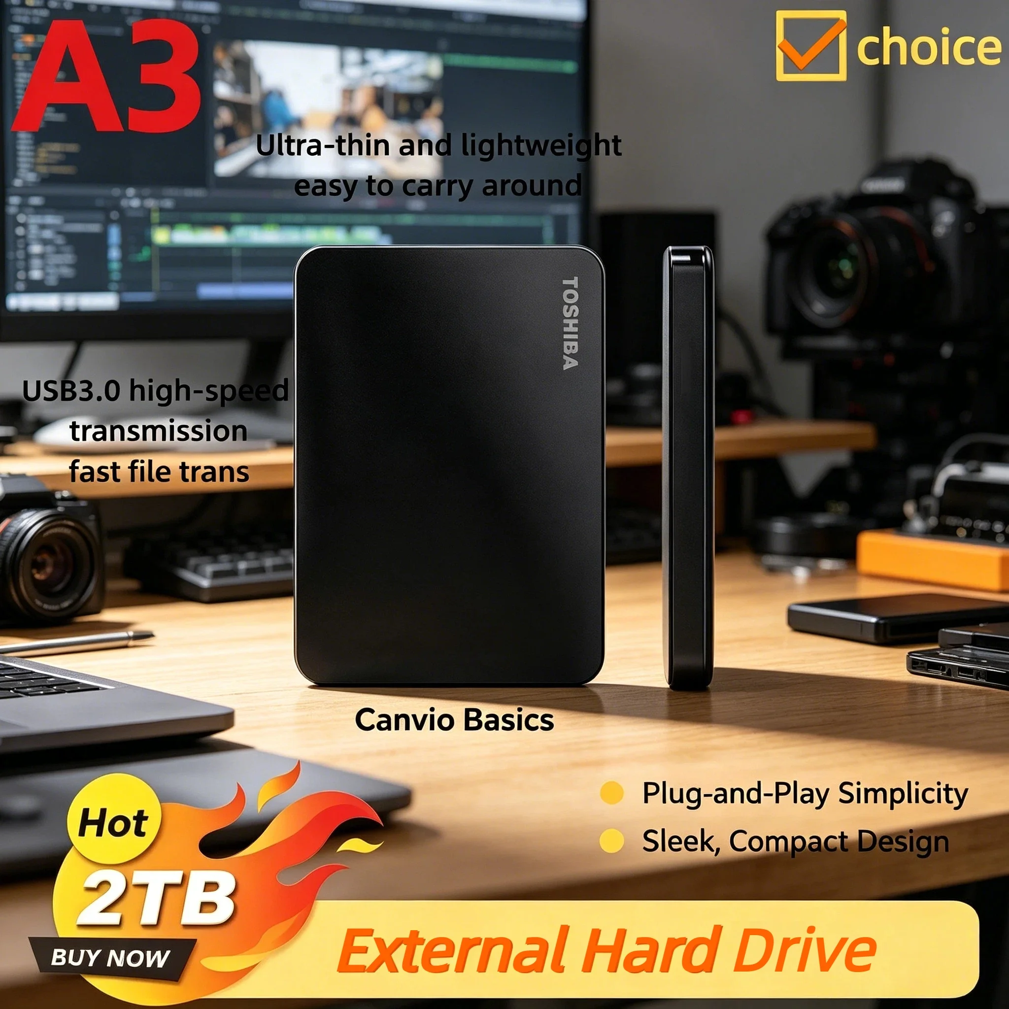 

Toshiba A3 OEM Expansion External Hard Disk 500GB 1TB 2TB USB3.0 2.5 Inch Portable HDD Drive BOX For Gaming