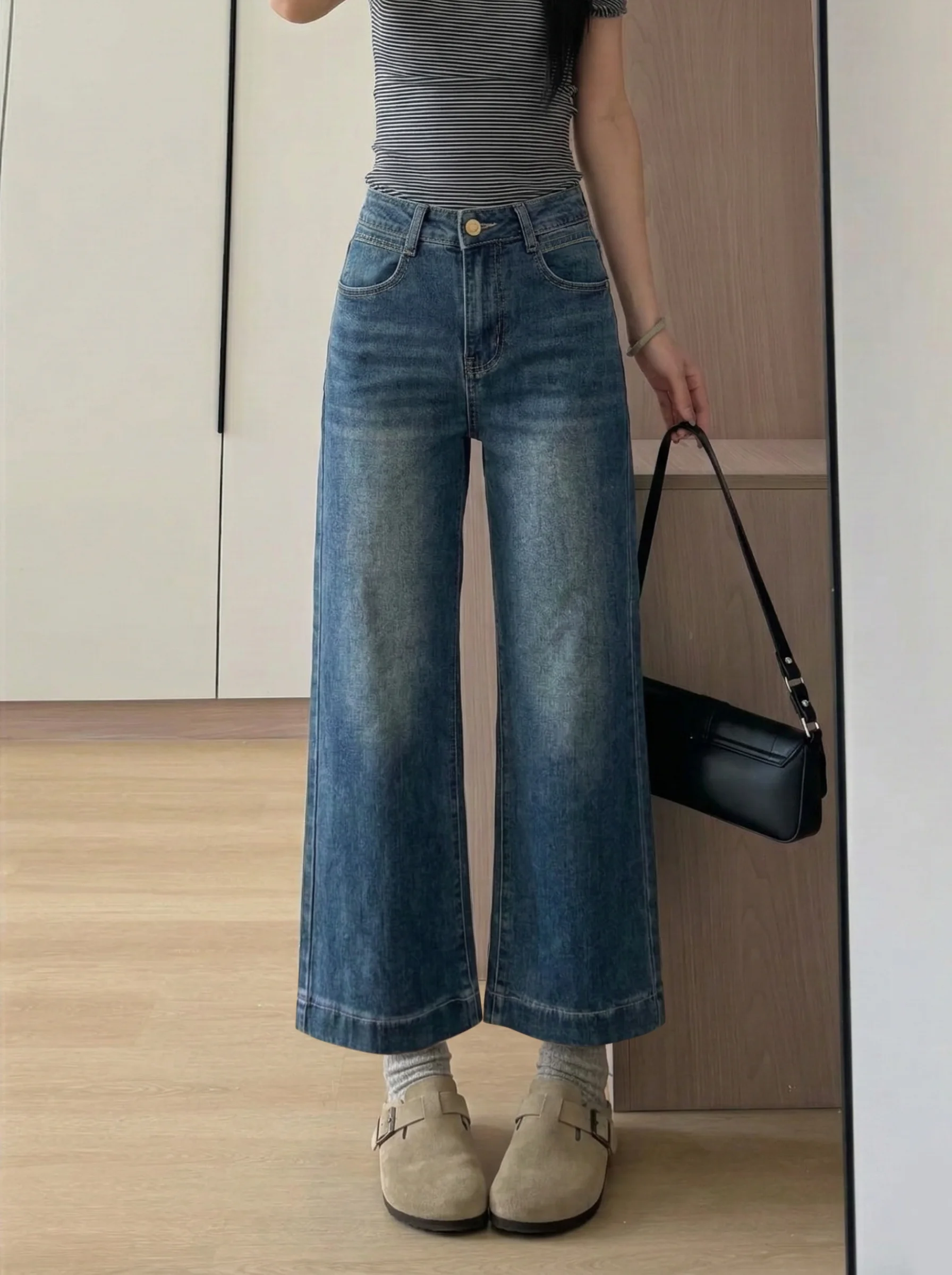 

Summer 2026 High Waist Wide Leg Denim Jeans Women's Pear Shape Slimming Draping Dark Blue Floor-Length Pants Vintage Straight