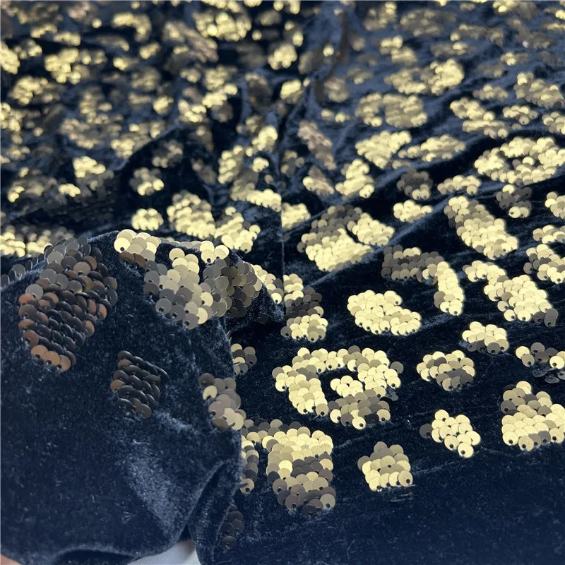 

New Gold Velvet Sequin Fabric Fashion Autumn Winter Clothing Elastic Dress Set Warm Fabrics for Diy Sewing Cloth By Meters