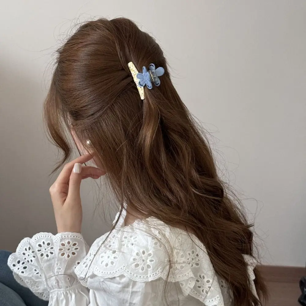 Fashion Hairpin Acetic Acid Hair Claw Floral Design Colorful Acetate Shark Clip Sweet Retro Small Grab Clip Hair Accessories