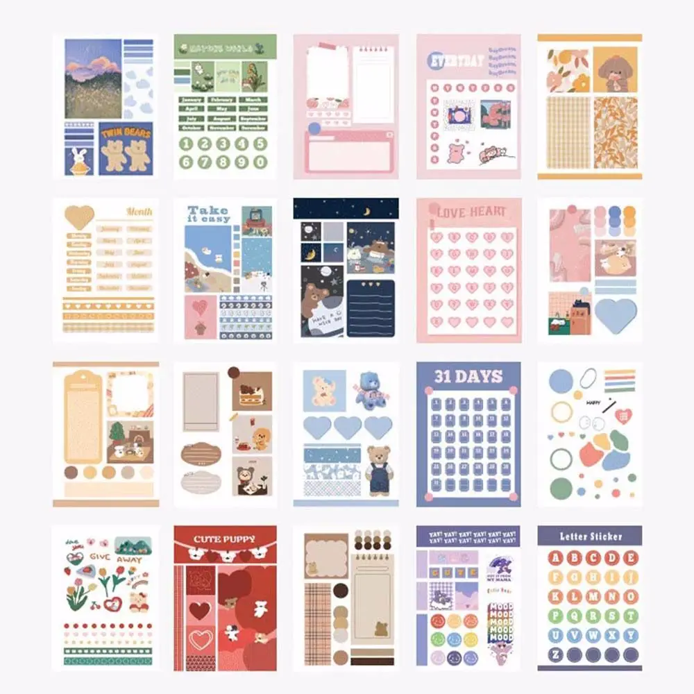 Sticker DIY Scrapbook Diary Stickers INS Style Journal Cartoon Bear Rosy Posy Decoration Stickers Notebook Sticker Set 20 Page