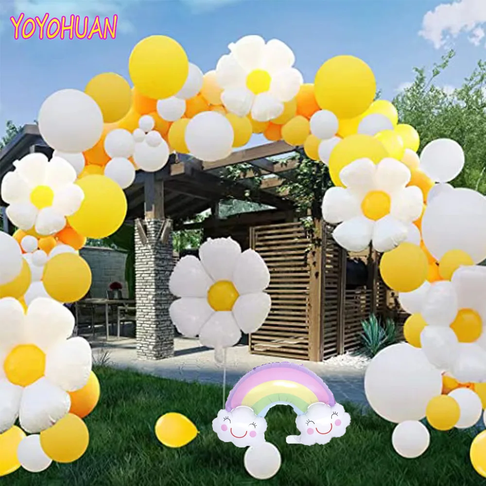 Daisy Party Decorations Set White Yellow Daisy Flower Balloon Garland Arch for Daisy Boho Baby Girl Birthday Party Decorations