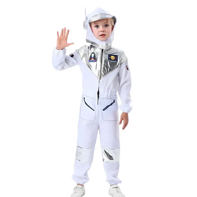 3–12 Jahre Astronauten-Cosplay-Kostüm, bedruckt, Raumanzug, Overall, Halloween-Cosplay-Outfit, atmungsaktiver Stoff für Party-Events, Jungen und Mädchen