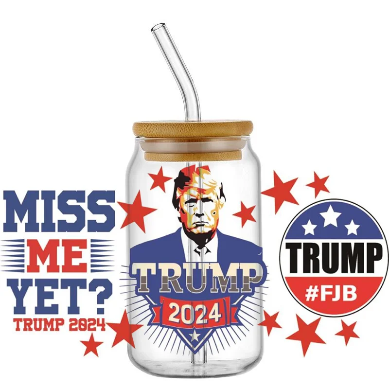 2024 New popular U.S. President Trump pattern designs Waterproof UV DTF Cup Mug Wraps Sticker DIY 3D Wrap Decal For 16oz Libbey