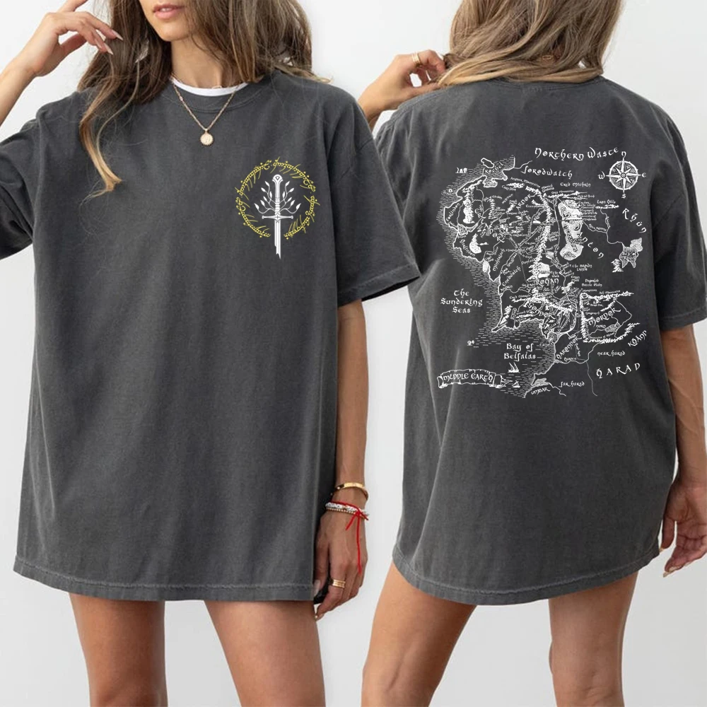 Camiseta con mapa de la Tierra Media, Second Breakfast Club, LOTR, mercancía para fanáticos de la Tierra Media, Tolkien, camiseta The Shire, regalo para amantes de los libros de fantasía LOTR