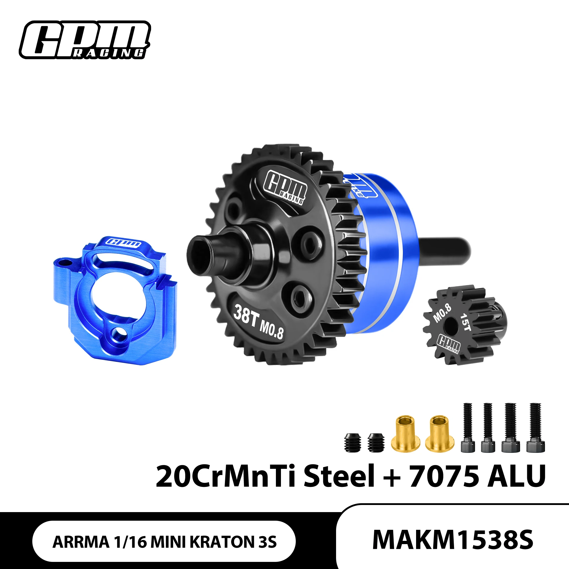 

20CrMnTi +7075 Alu Center Diffs 38T/0.8M&Motor Plate&Pinion Gear 15T ARA2508S Mini Kraton