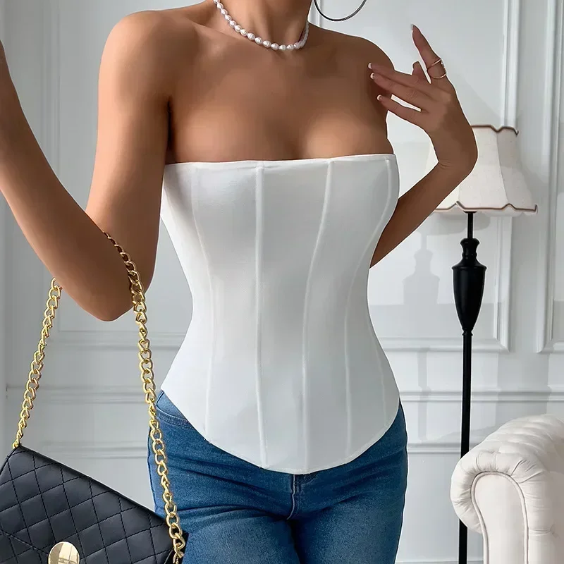 CHUANGERM Sexy Corset Top Solid Color Sleeveless S-neck Backless Bandage Women Push Up Hourglass Body Shaper Bustier Lingerie