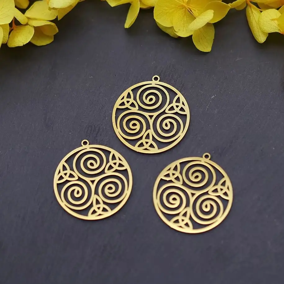 3pcs Round Sprial Line Witch Celtic Knot Stainless Steel Pendant Charms for Jewelry Making Amulet Craft Findings diy Accessories