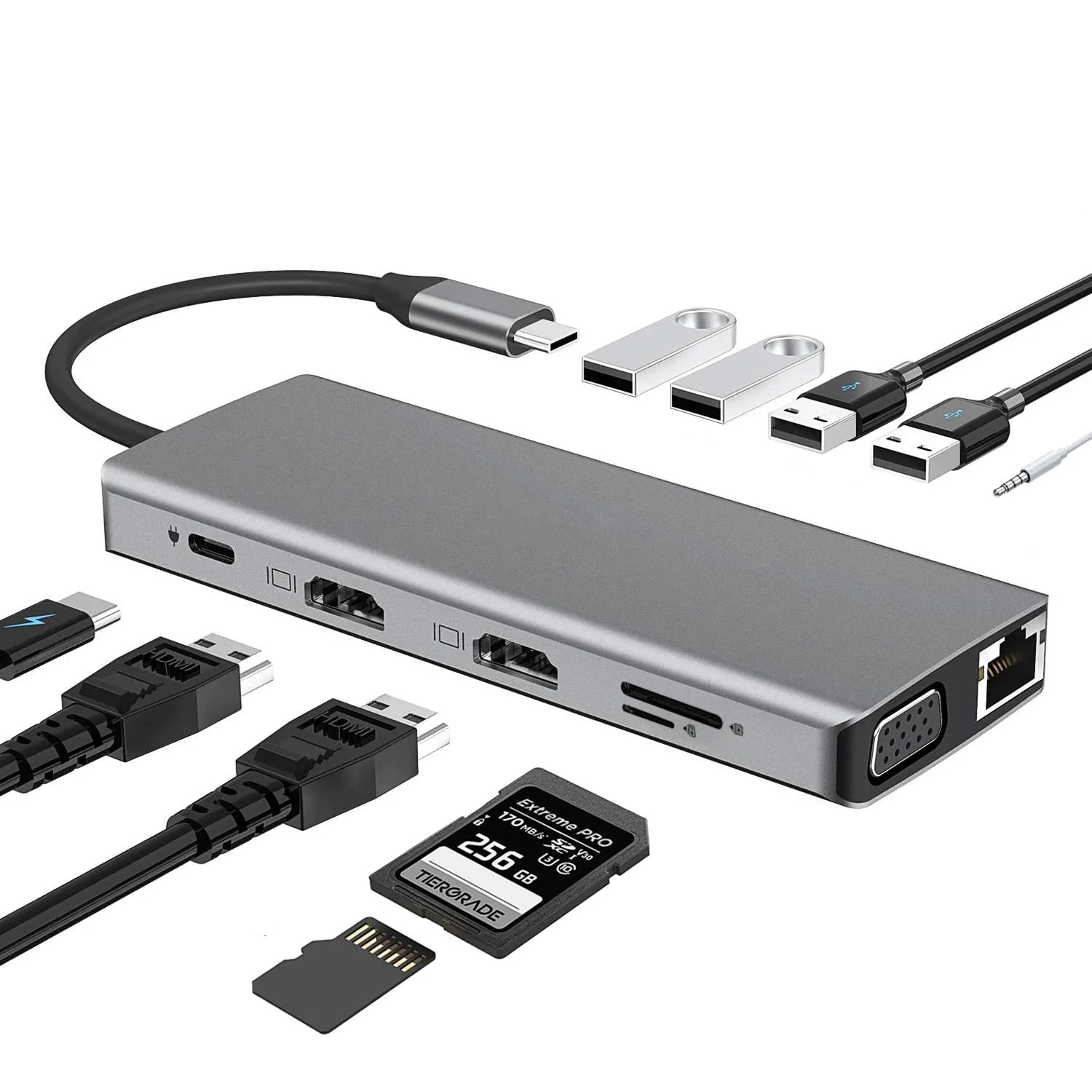 Adapter USB 8 w 1 Typ C 3.1 do 4K HDTV z czytnikiem kart SD TF RJ45, szybkie ładowanie PD do Macbooka, notebooka, komputera. — zdjęcie produktu 6