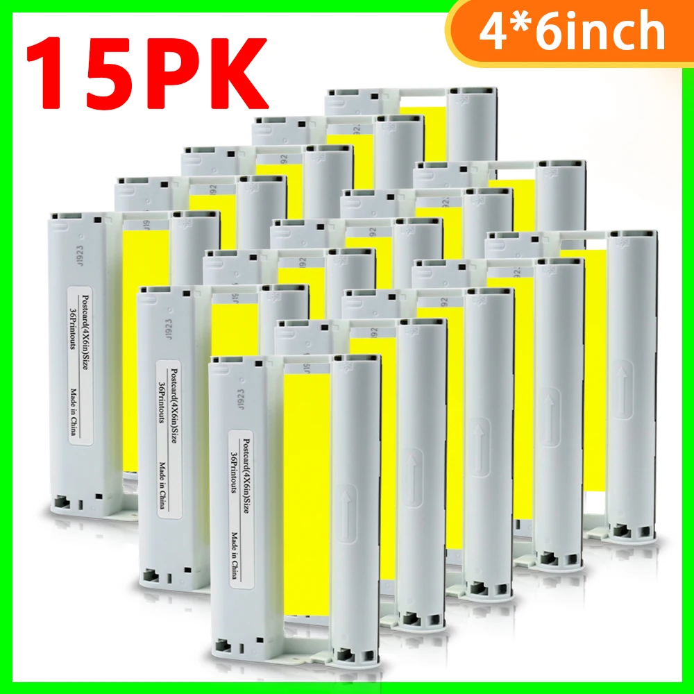 

A ABColor 15PCS Compatible for Canon Selphy Compact Photo Printer CP1200 CP1300 CP910 CP900 Color KP 108IN KP-36IN 6inch Casstte