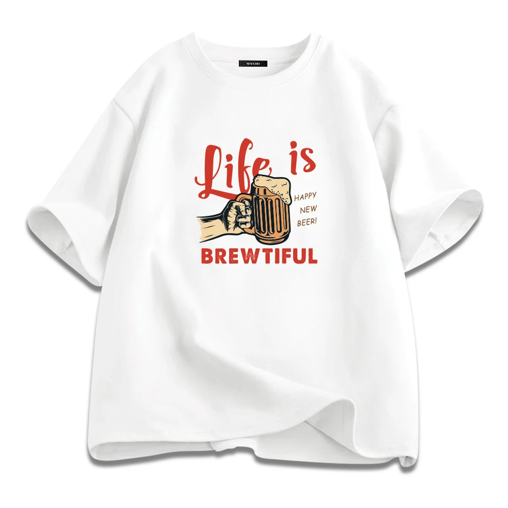 

Life Is Brewtiful Cheers Graphic T Shirt Cartoon Printed T-shirt Summer Tops Men Casual Tee Shirt Cotton Loose Short Sleeve Tee