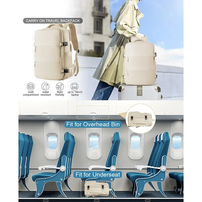 Mochila de viaje de alta calidad para mujer, bolsa de transporte aprobada por la aerolínea, de gran capacidad, de 17 pulgadas, para cabina de avión